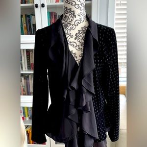 Cupio Ruffled Black Velvet Blazer L